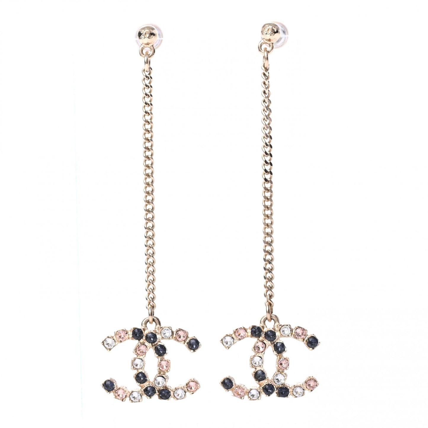 Crystal CC Drop Earrings Pink Grey Gold