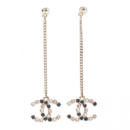 Chanel Crystal CC Drop Earrings Pink Grey Gold 1 of 3