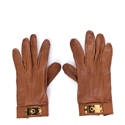 Hermes Lambskin Collier De Chien Gloves 8 Gold 1 of 4