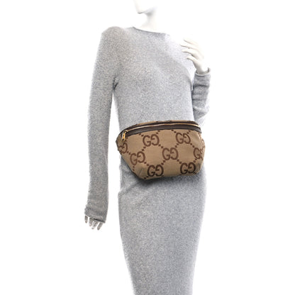 Gucci Monogram Jumbo GG Textured Dollar Calfskin Web Belt Bag Camel Ebony New Acero 3 of 12