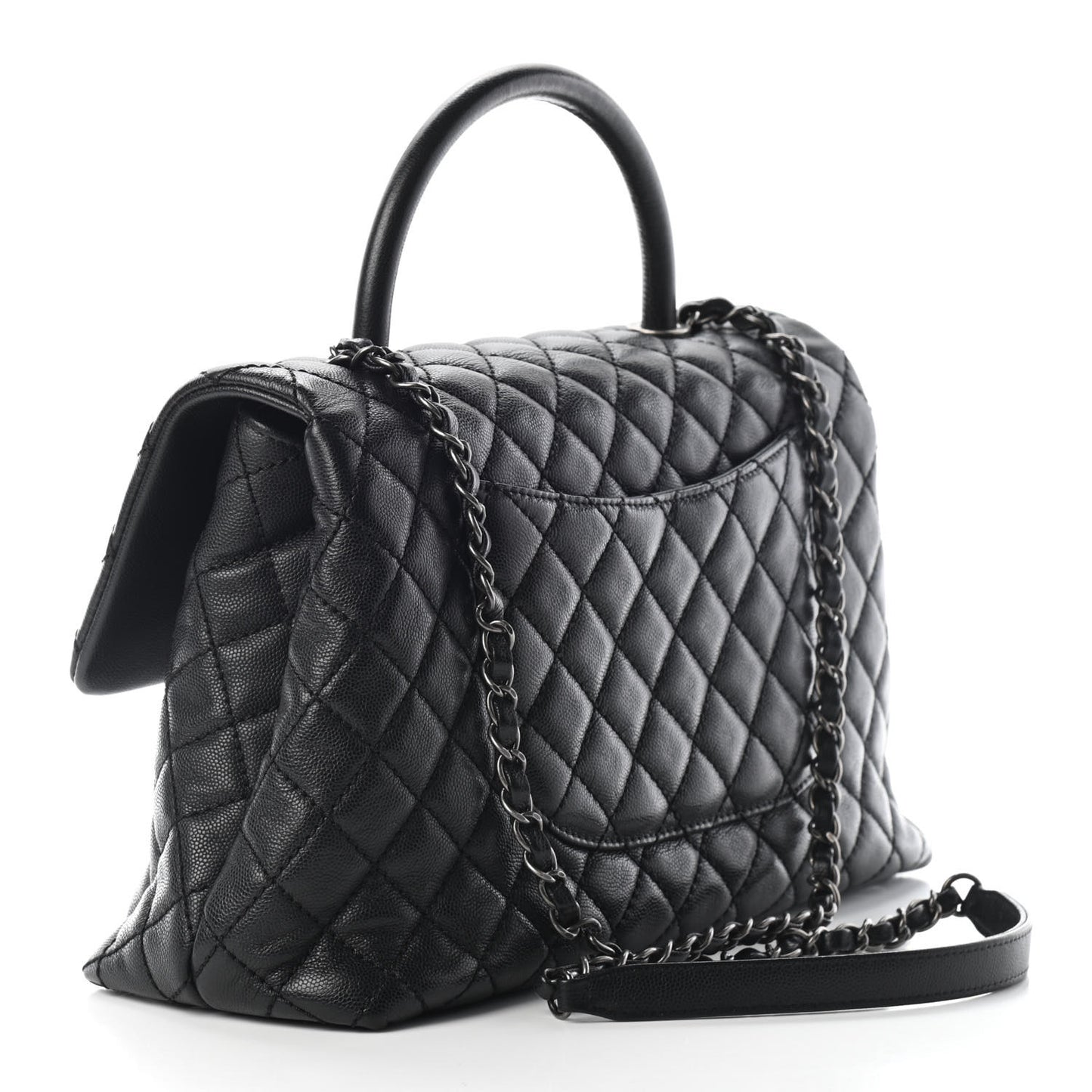 Caviar Quilted Medium Coco Handle Flap Black