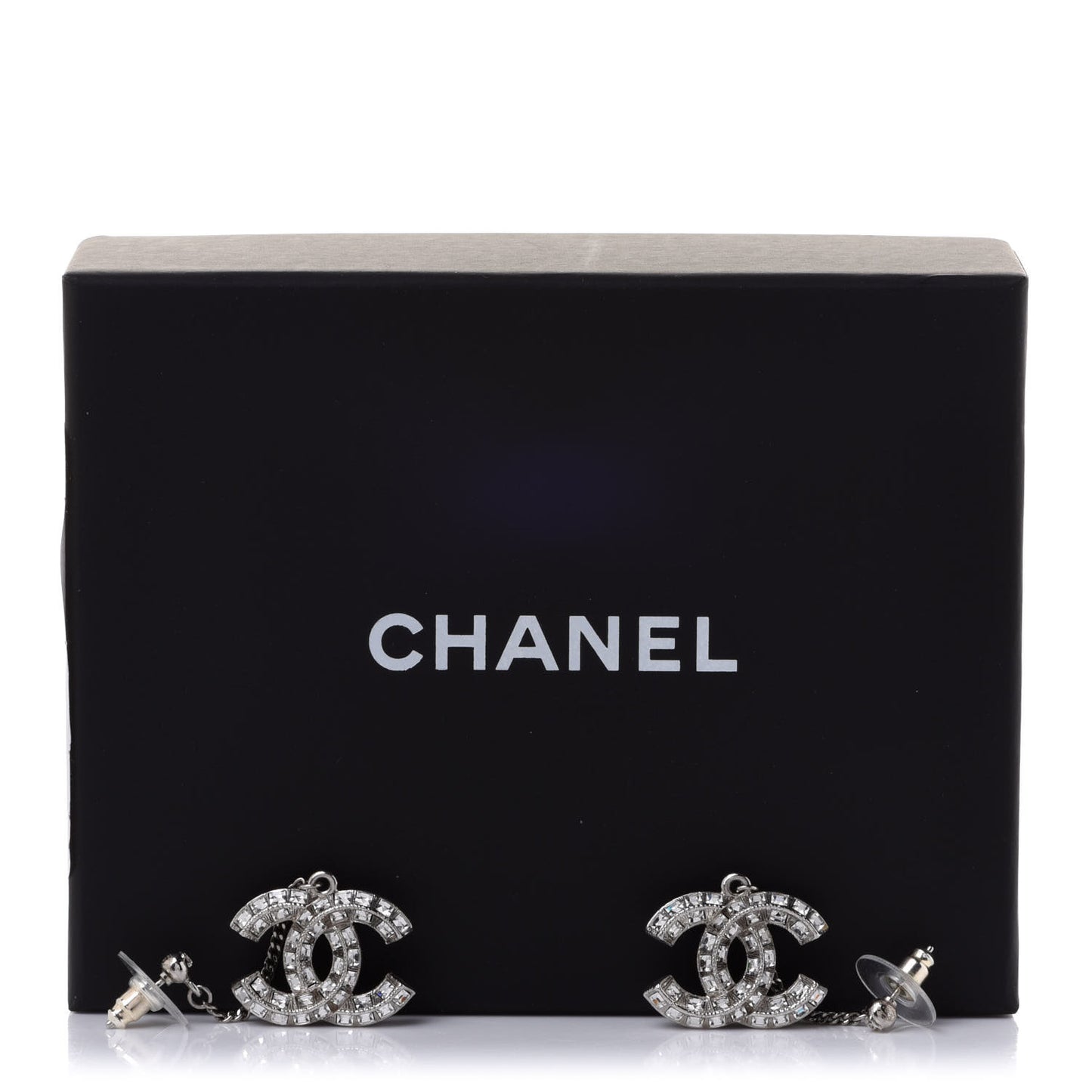 Baguette Crystal CC Drop Earrings Silver