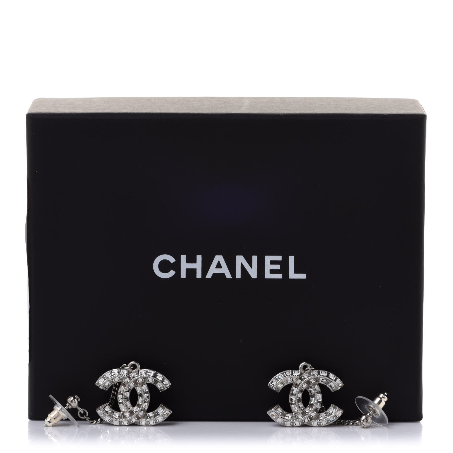 Chanel Baguette Crystal CC Drop Earrings Silver 5 of 5