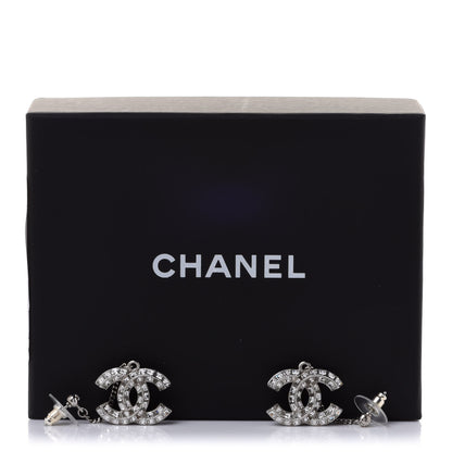 Chanel Baguette Crystal CC Drop Earrings Silver 5 of 5