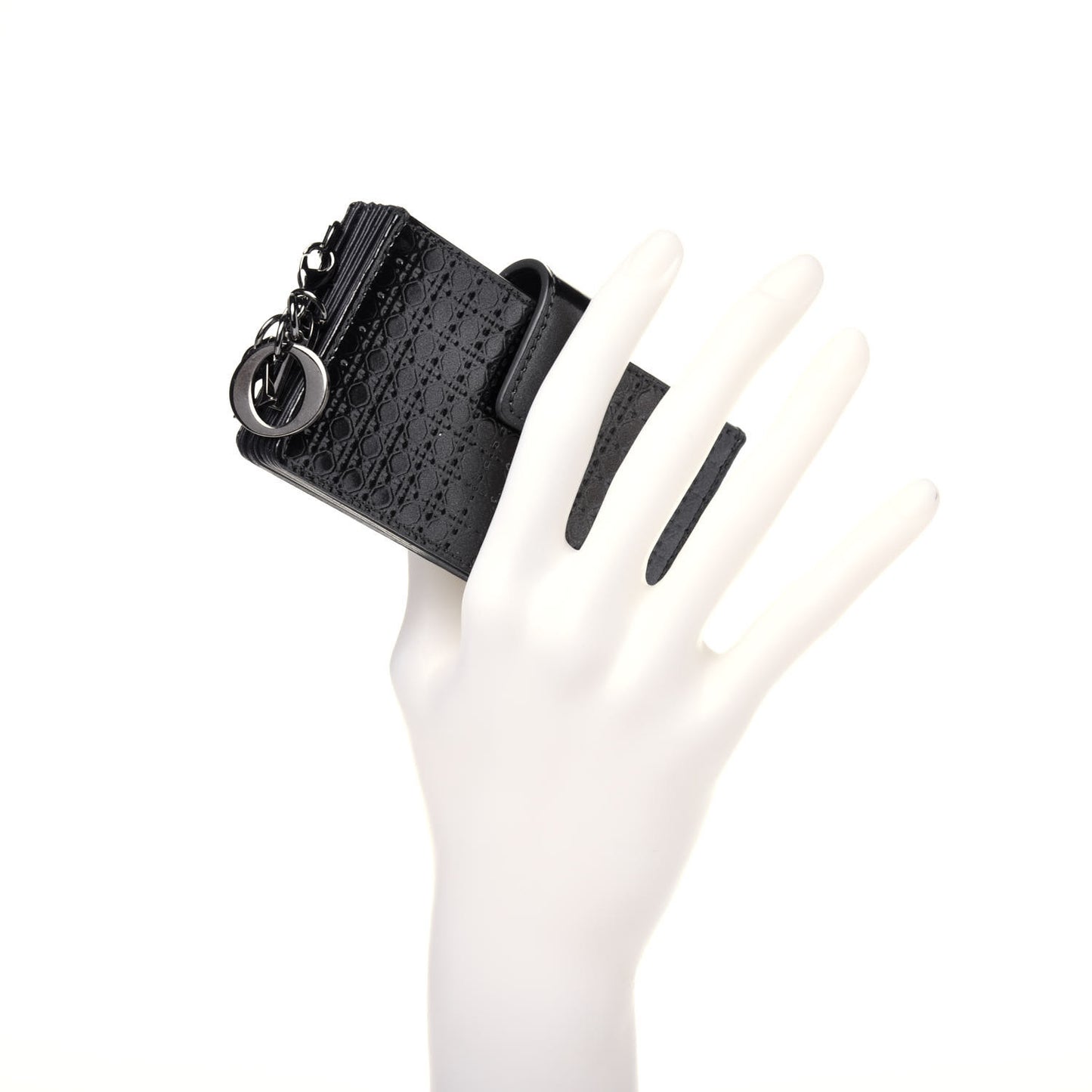 Metallic Patent Micro-Cannage Lady Dior 5-Gusset Card Holder Onyx Black