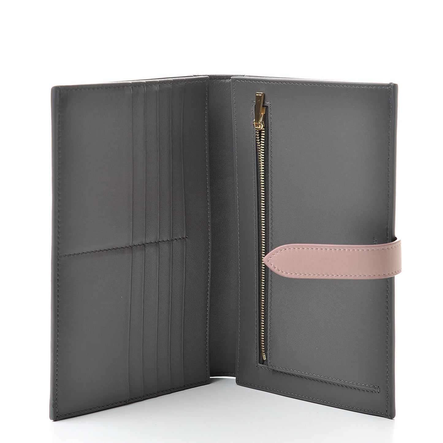 Grained Calfskin Large Multifunction Strap Wallet Grey