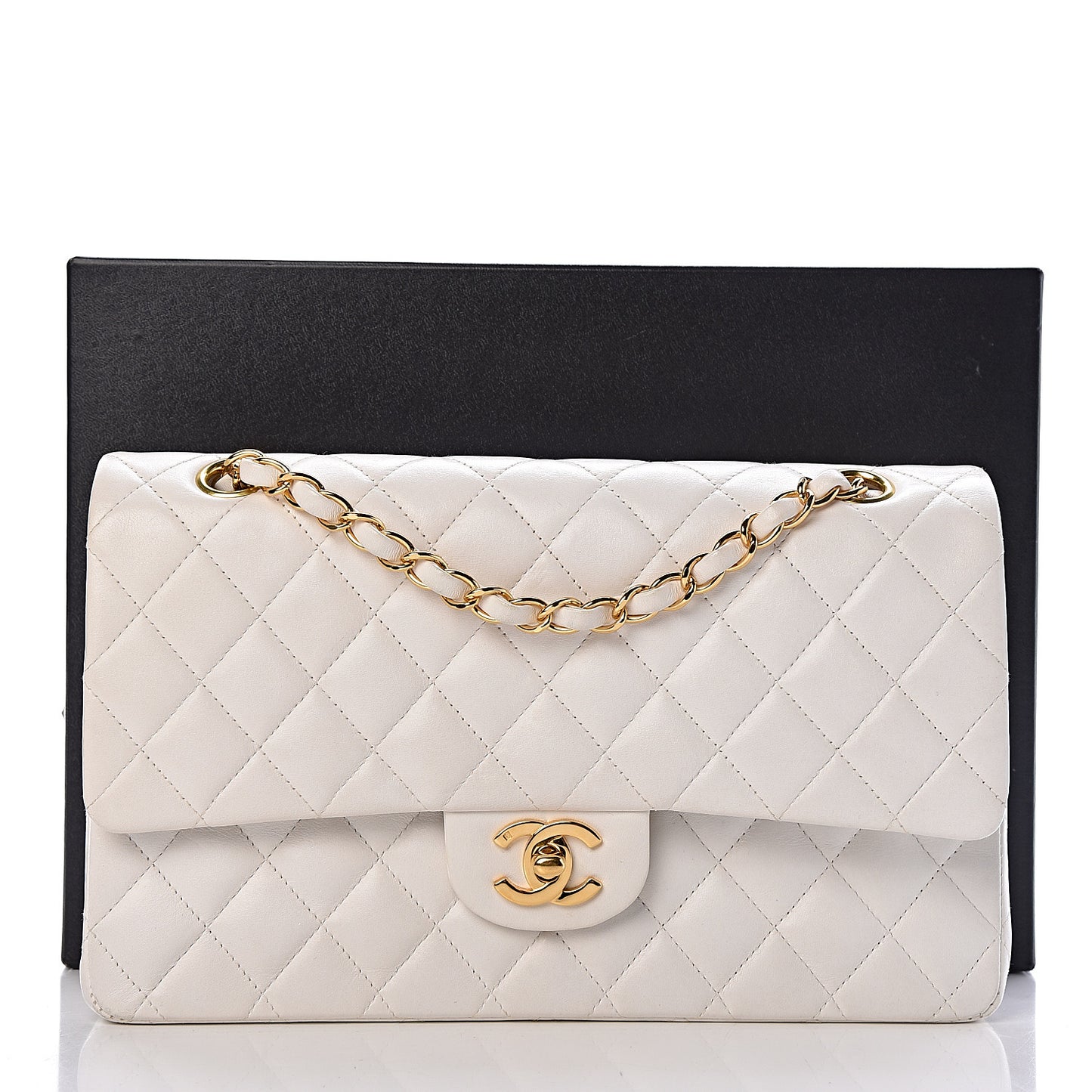 Lambskin Quilted Medium Double Flap White