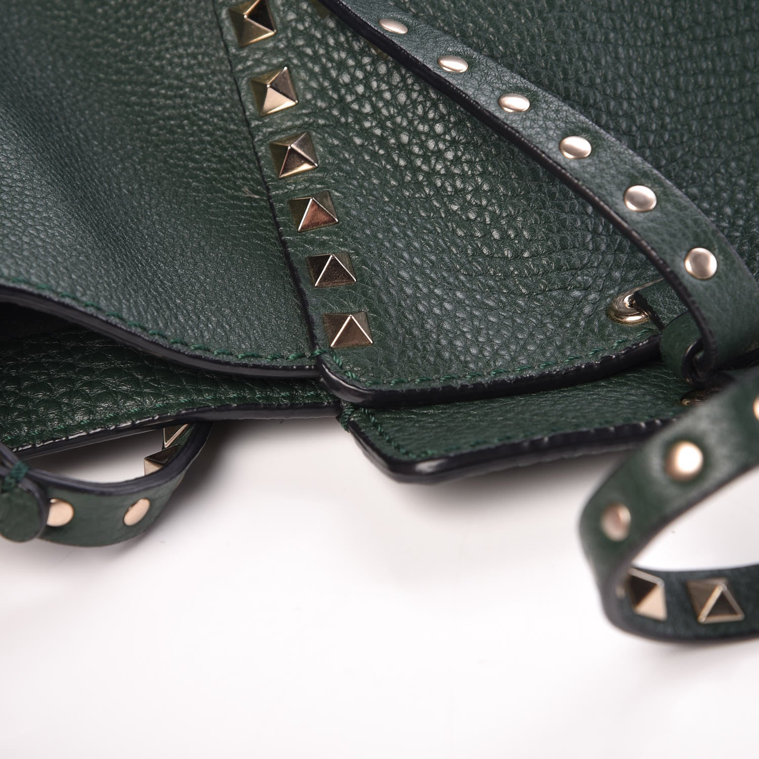 Valentino Garavani Pebbled Calfskin Medium Rockstud Tote Dark Green 9 of 13