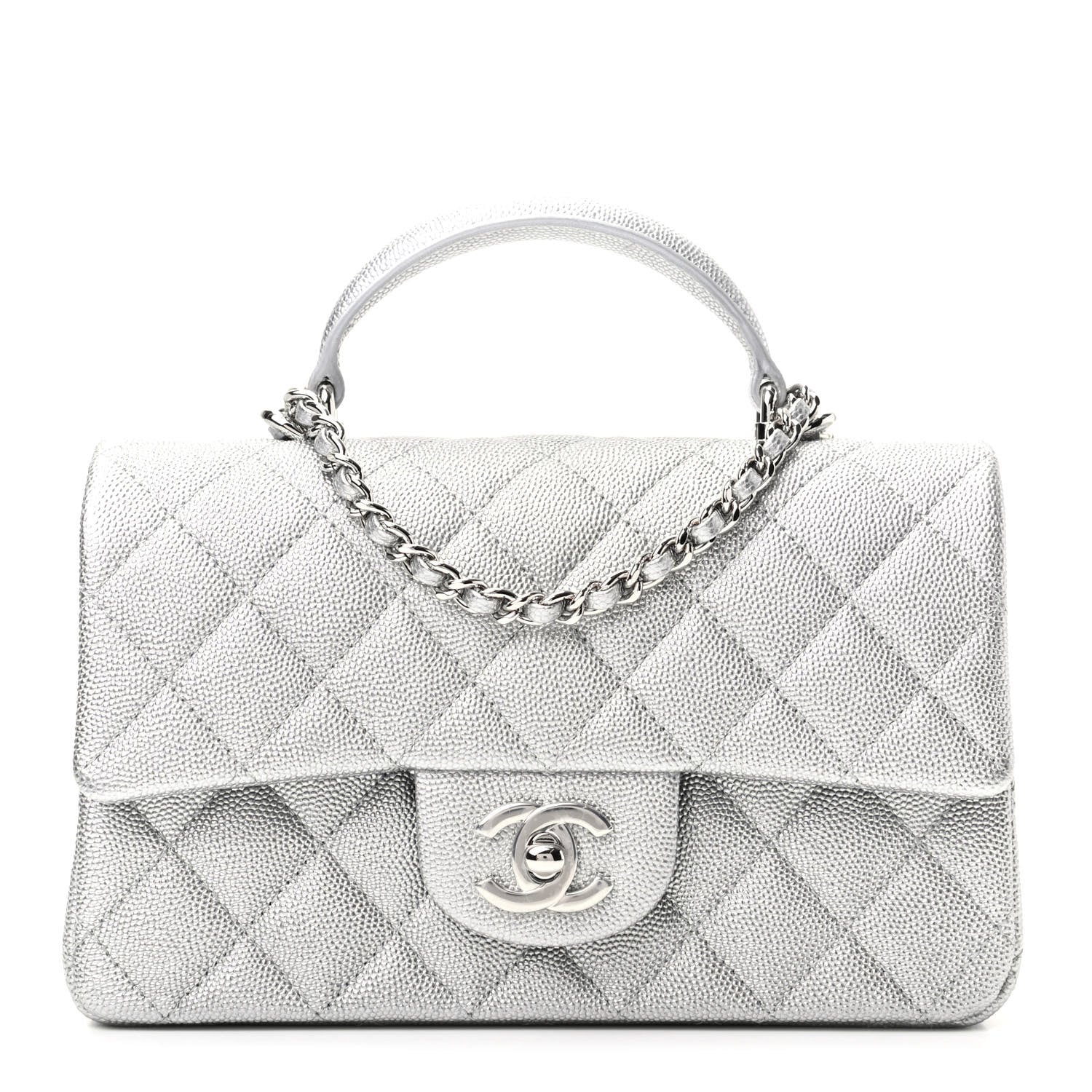 Chanel Metallic Caviar Quilted Mini Top Handle Rectangular Flap Silver 1 of 9