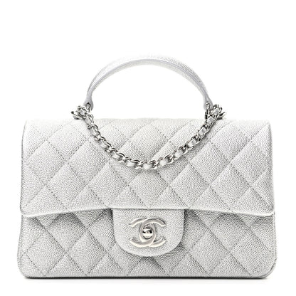 Chanel Metallic Caviar Quilted Mini Top Handle Rectangular Flap Silver 1 of 9