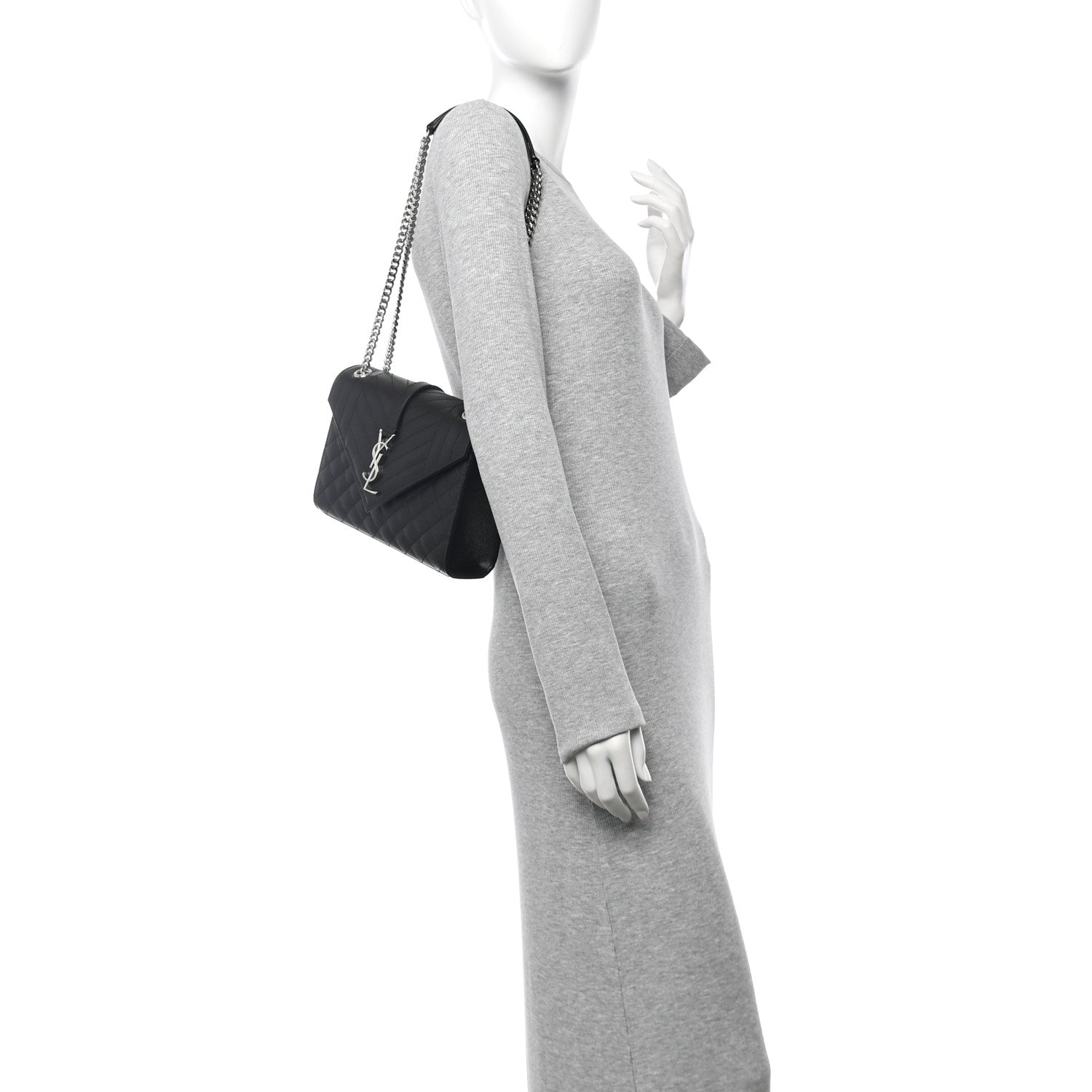 Saint Laurent Grain De Poudre Textured Mixed Matelasse Triquilt Medium Monogram Satchel Black 2 of 11