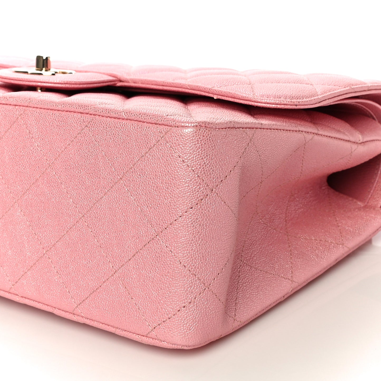 Iridescent Caviar Quilted Jumbo Double Flap Rose Pink