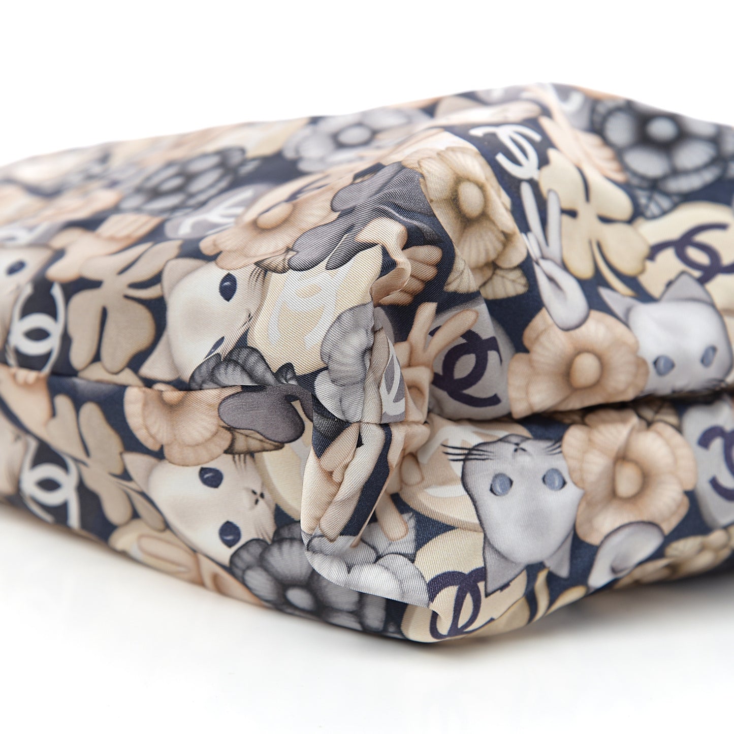 Nylon Cat Emoticon Tote Navy Gold