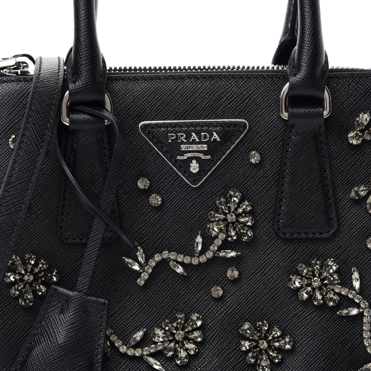 Saffiano Lux Crystal Mini Galleria Double Zip Tote Black