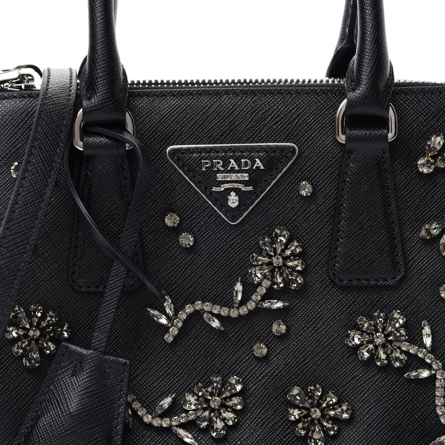 Prada Saffiano Lux Crystal Mini Galleria Double Zip Tote Black 10 of 11