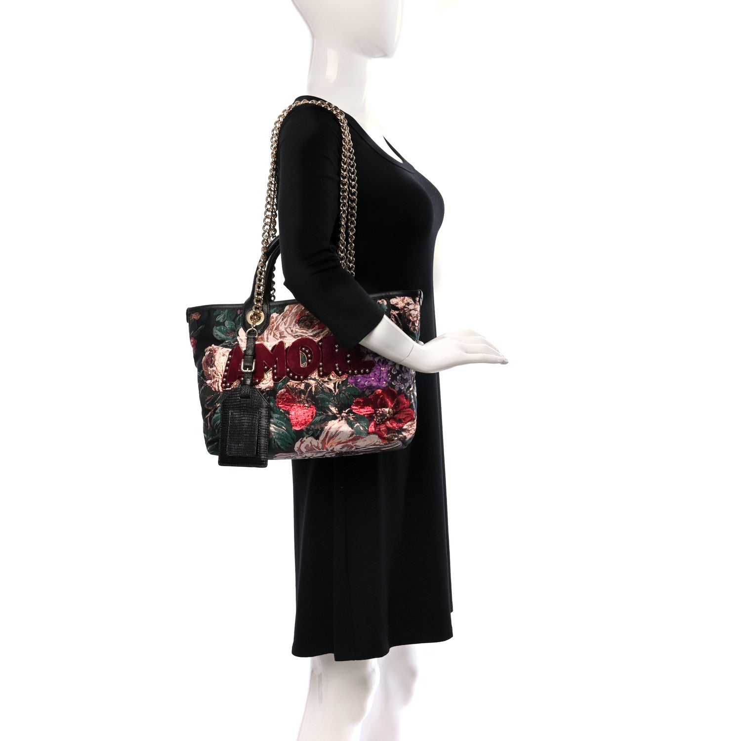 Dolce & Gabbana Jacquard Floral Stampa Iguana Amore Tote Black Multicolor 2 of 12