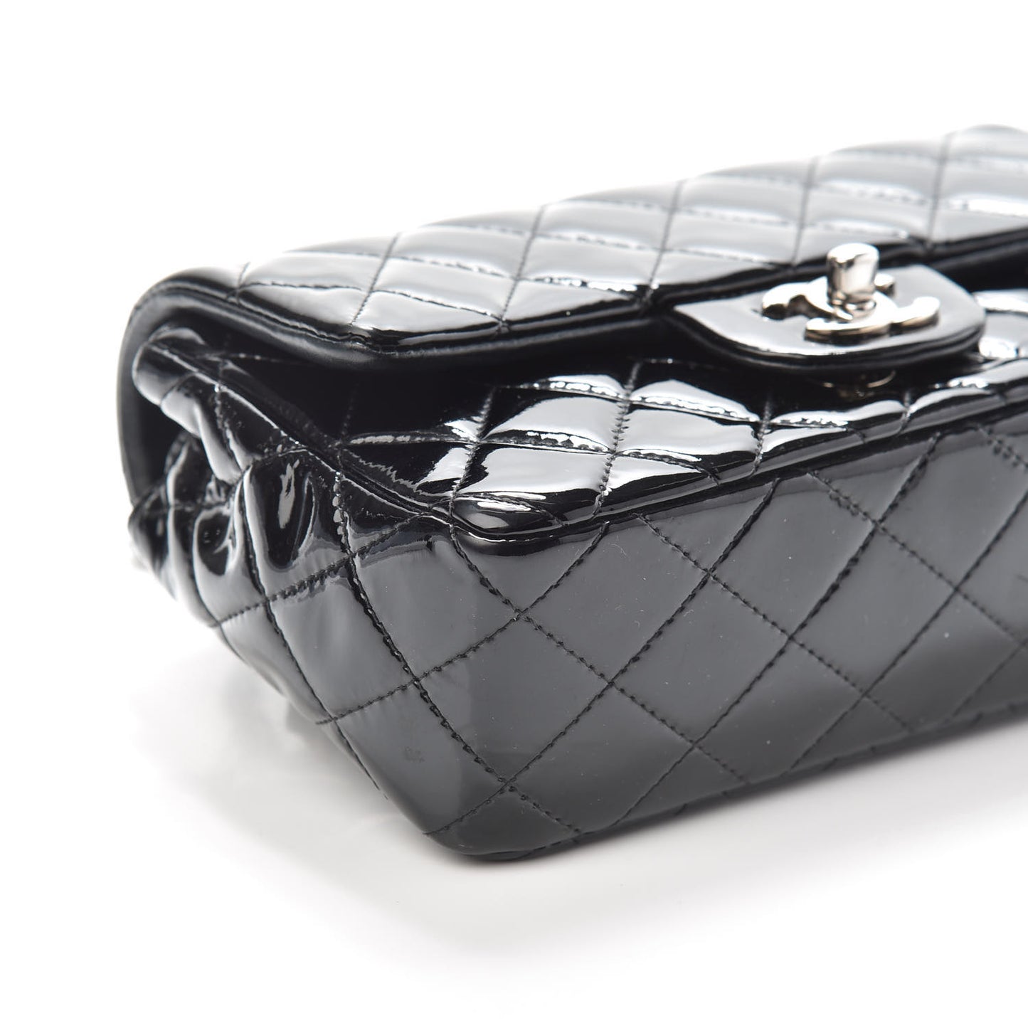 Patent Calfskin Quilted Mini Rectangular Flap Black