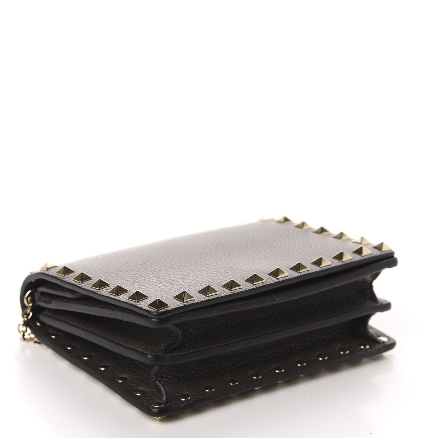 Valentino Garavani Grained Calfskin Rockstud Wallet on Chain Graphite 4 of 9