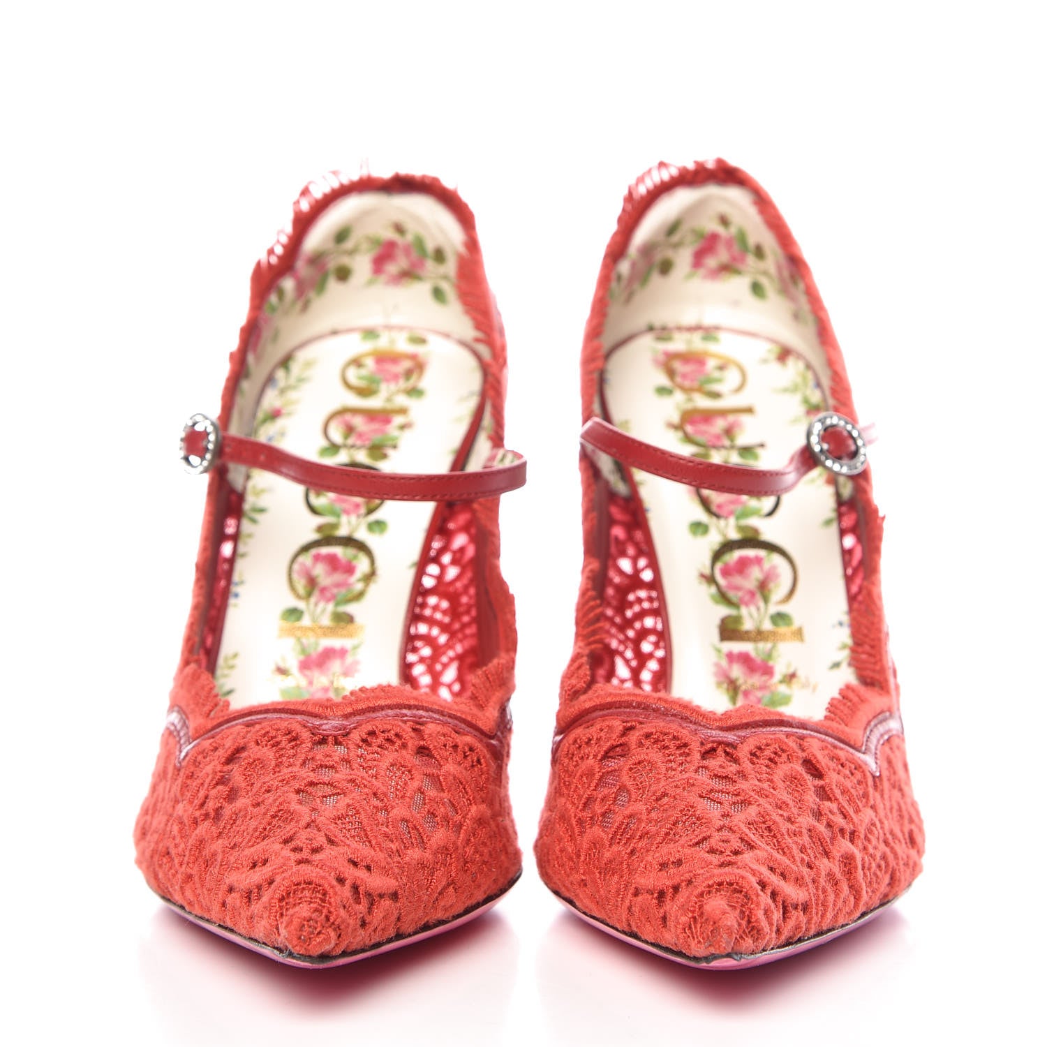 Gucci Lace Pizzo Venice Pumps 39.5 Hibiscus Red 2 of 10