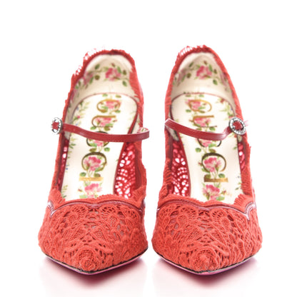 Gucci Lace Pizzo Venice Pumps 39.5 Hibiscus Red 2 of 10