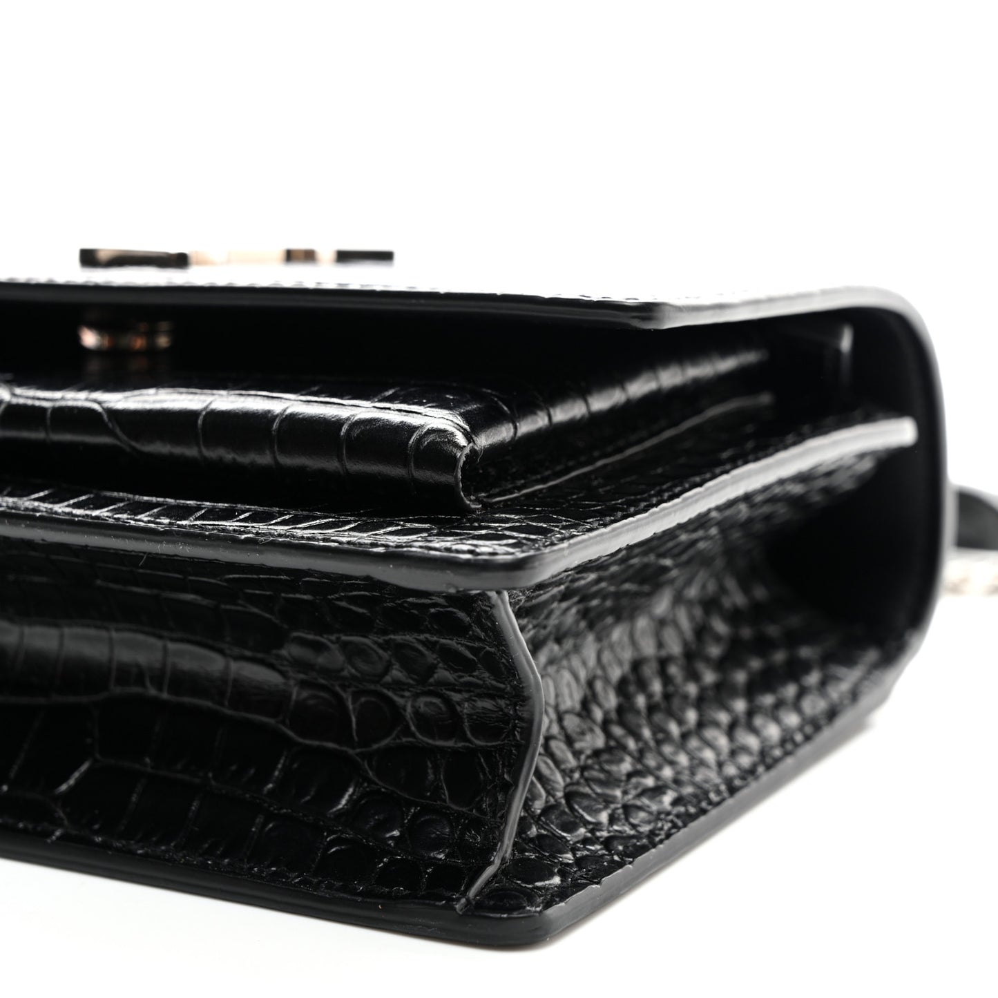 Calfskin Crocodile Embossed Monogram Sunset Chain Wallet Black