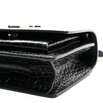Saint Laurent Calfskin Crocodile Embossed Monogram Sunset Chain Wallet Black 8 of 9