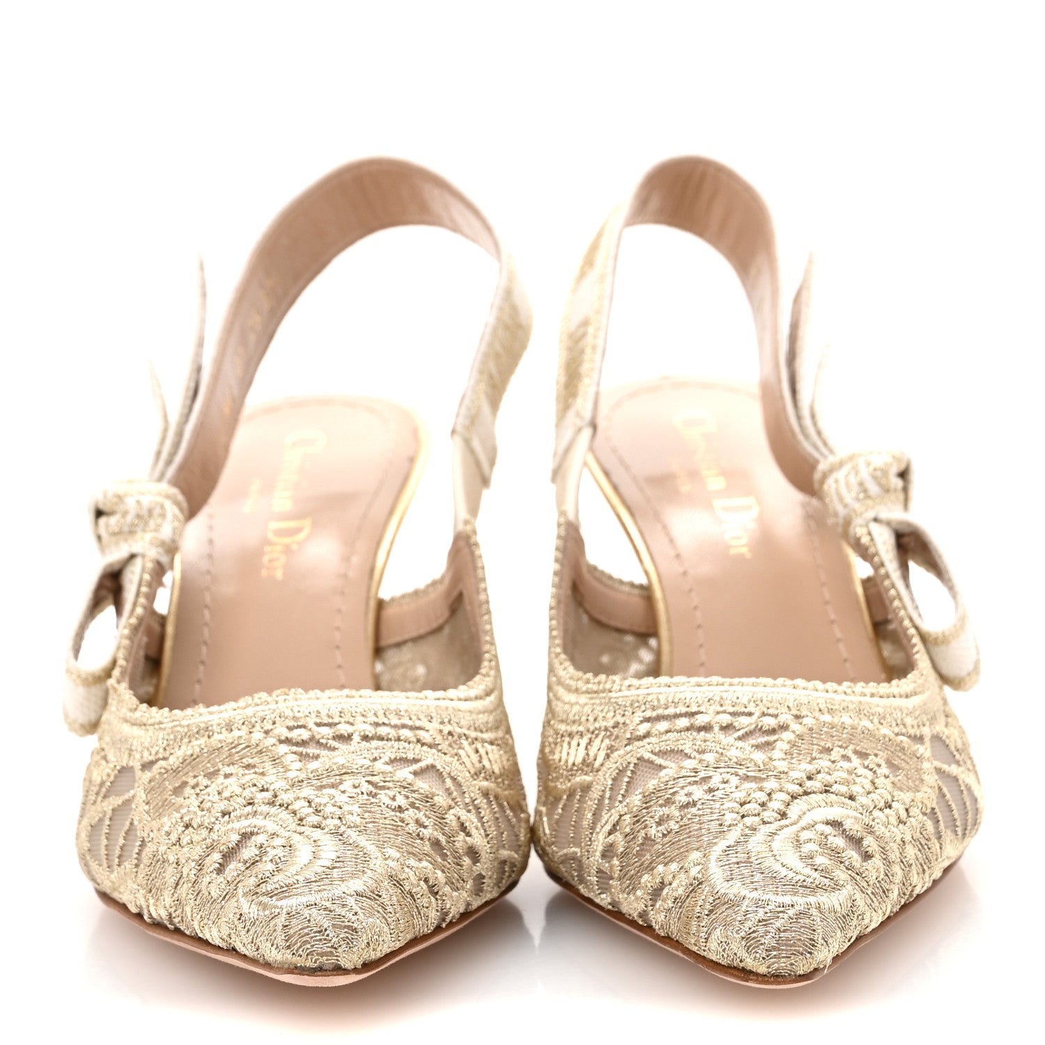 Christian Dior Transparent Metallic Embroidered Mesh Macrame Constantine Embroidered J'Adior Slingback 65mm Pumps 37.5 Pale Gold 3 of 9