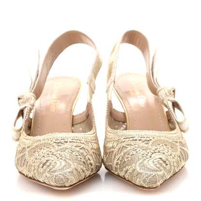 Christian Dior Transparent Metallic Embroidered Mesh Macrame Constantine Embroidered J'Adior Slingback 65mm Pumps 37.5 Pale Gold 3 of 9