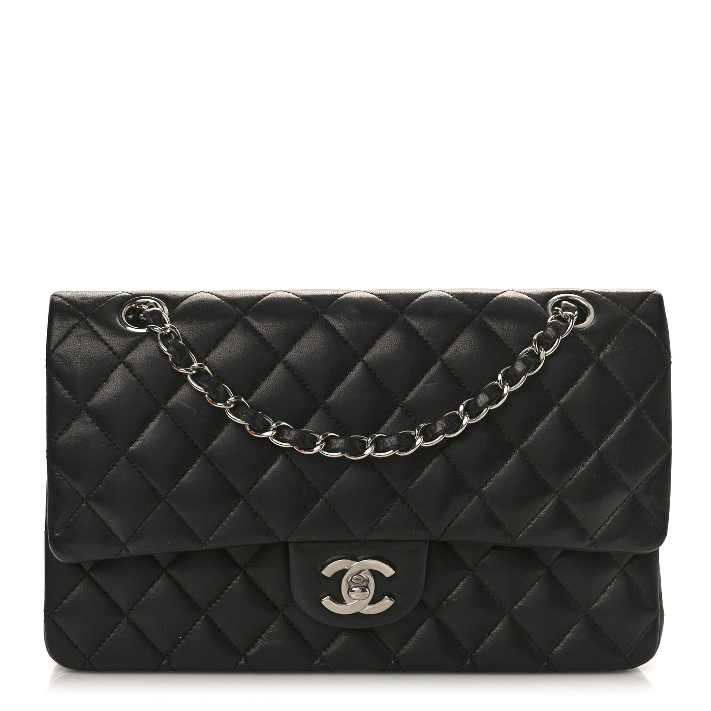 Lambskin Quilted Medium Double Flap Black