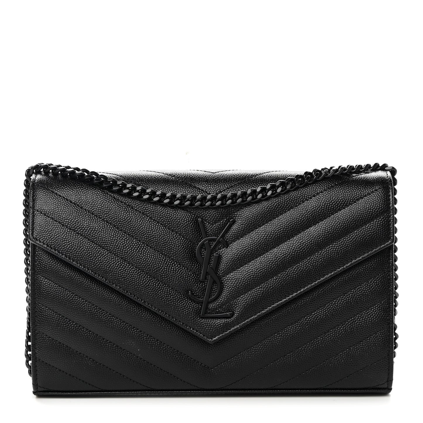 Grain De Poudre Matelasse Chevron Monogram Chain Wallet Black