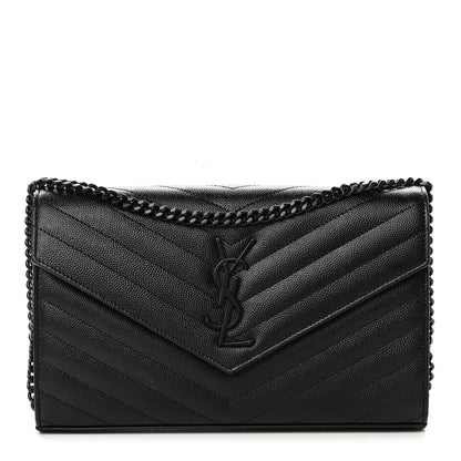 Saint Laurent Grain De Poudre Matelasse Chevron Monogram Chain Wallet Black 1 of 9