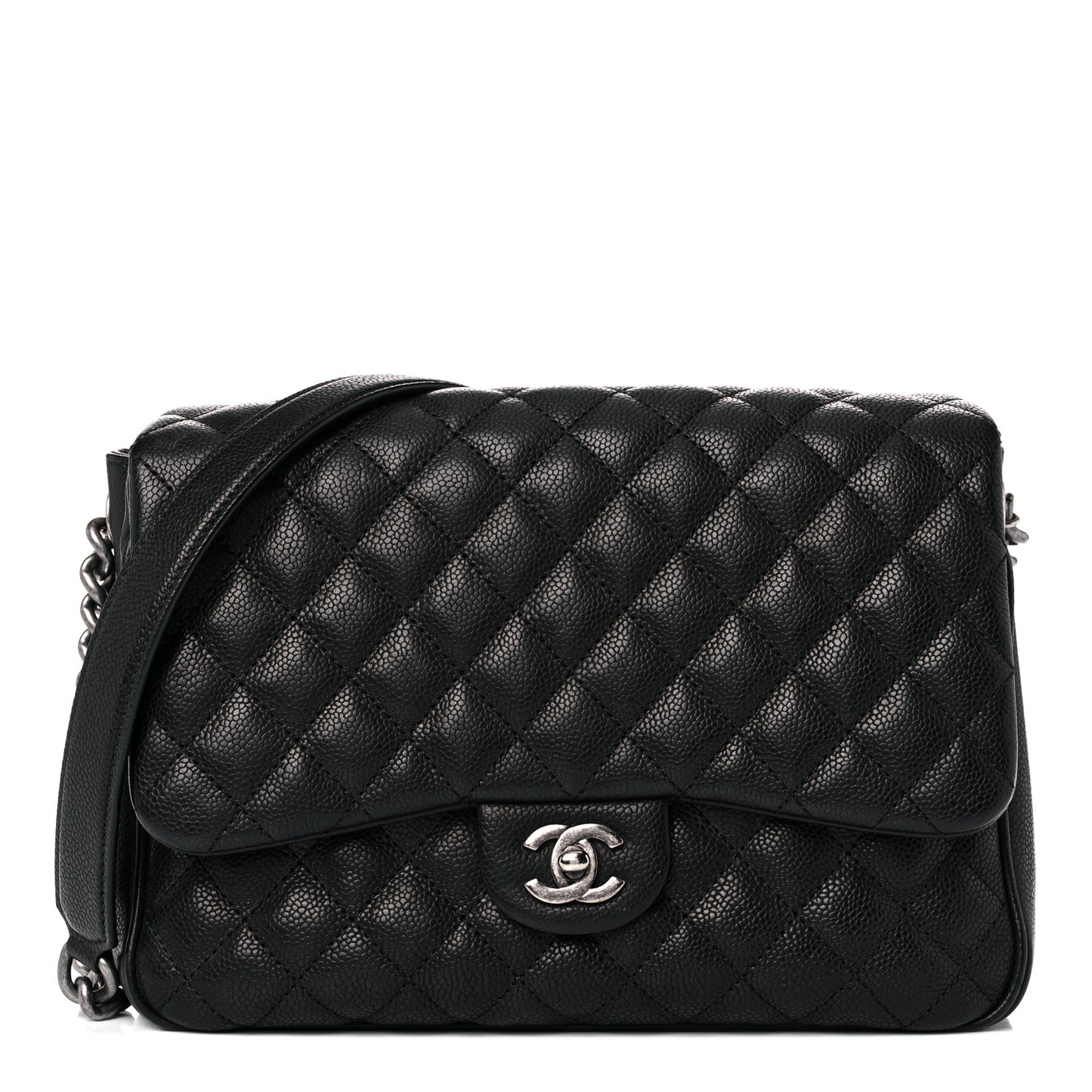 Caviar Quilted Medium Rock In Rome Single Flap Black