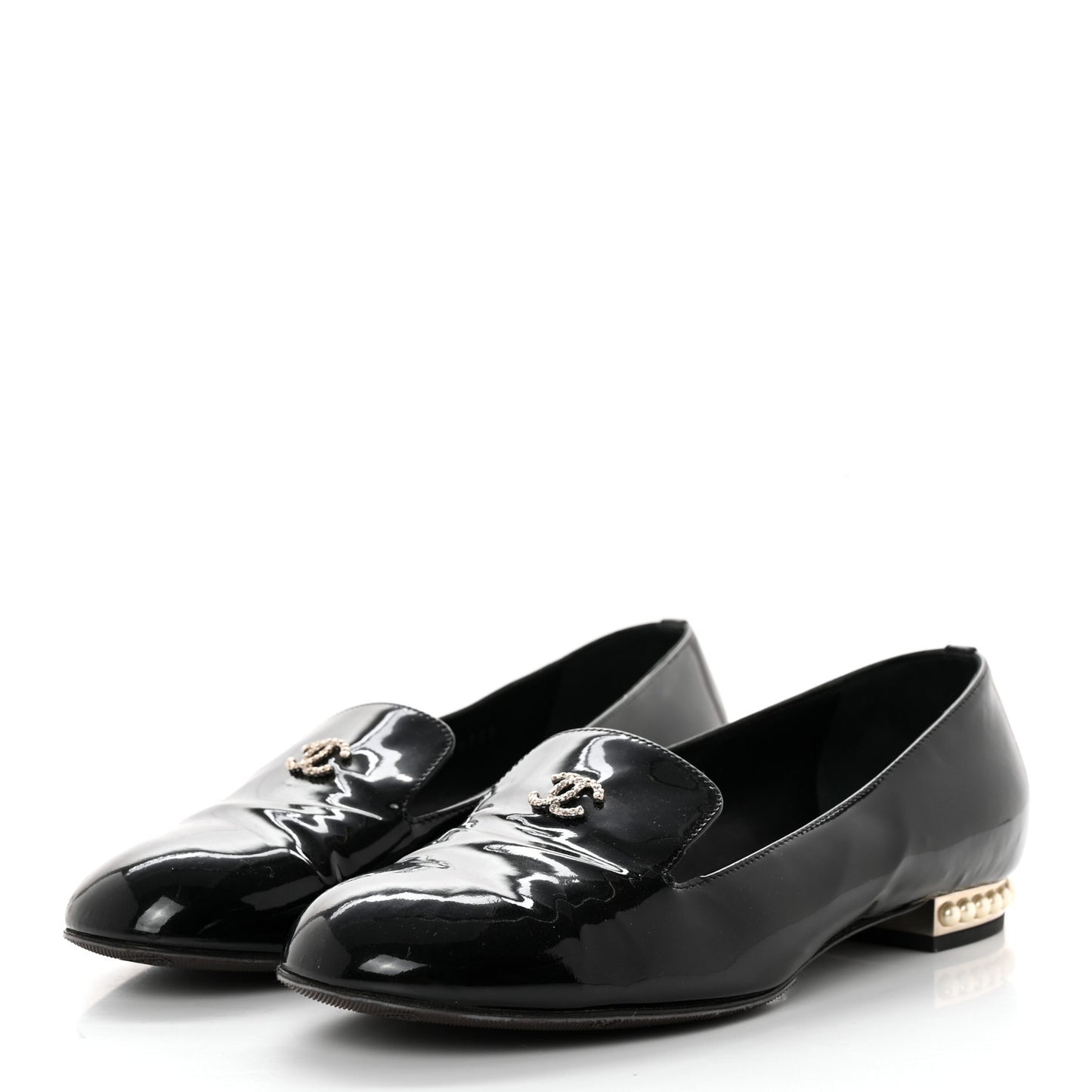 Patent Calfskin Pearl CC Loafers 36.5 Black