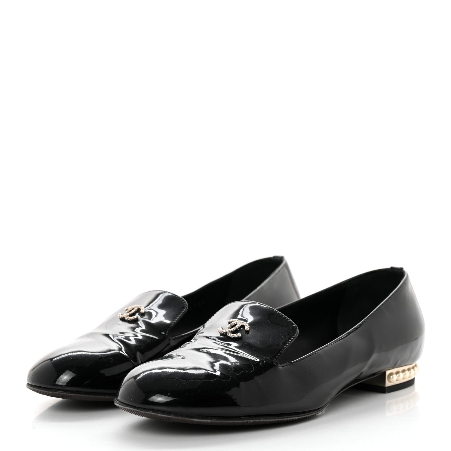 Chanel Patent Calfskin Pearl CC Loafers 36.5 Black 3 of 11