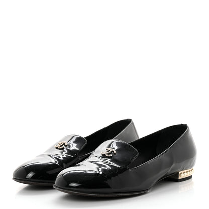 Chanel Patent Calfskin Pearl CC Loafers 36.5 Black 3 of 11