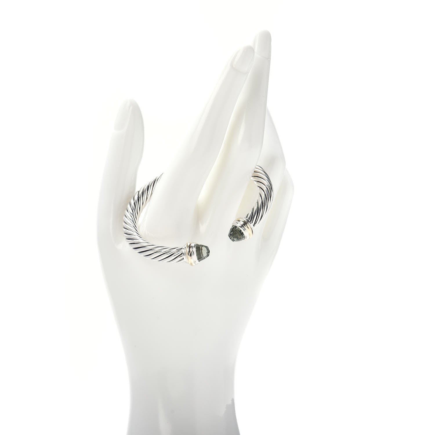 David Yurman Sterling Silver 14K Yellow Gold Prasiolite 7mm Cable Classics Bracelet 2 of 4