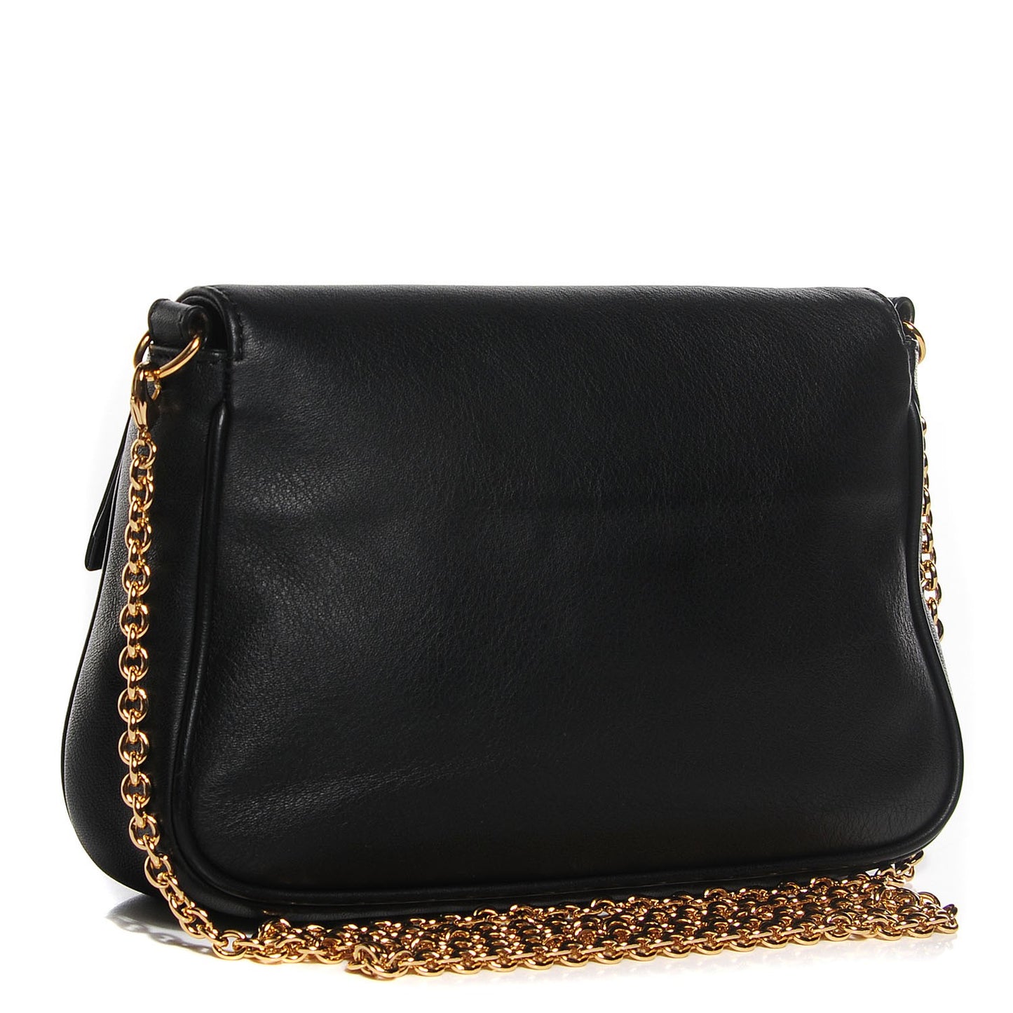 Vitello Flamingo Enamel Fendista Pouchette Crossbody Black