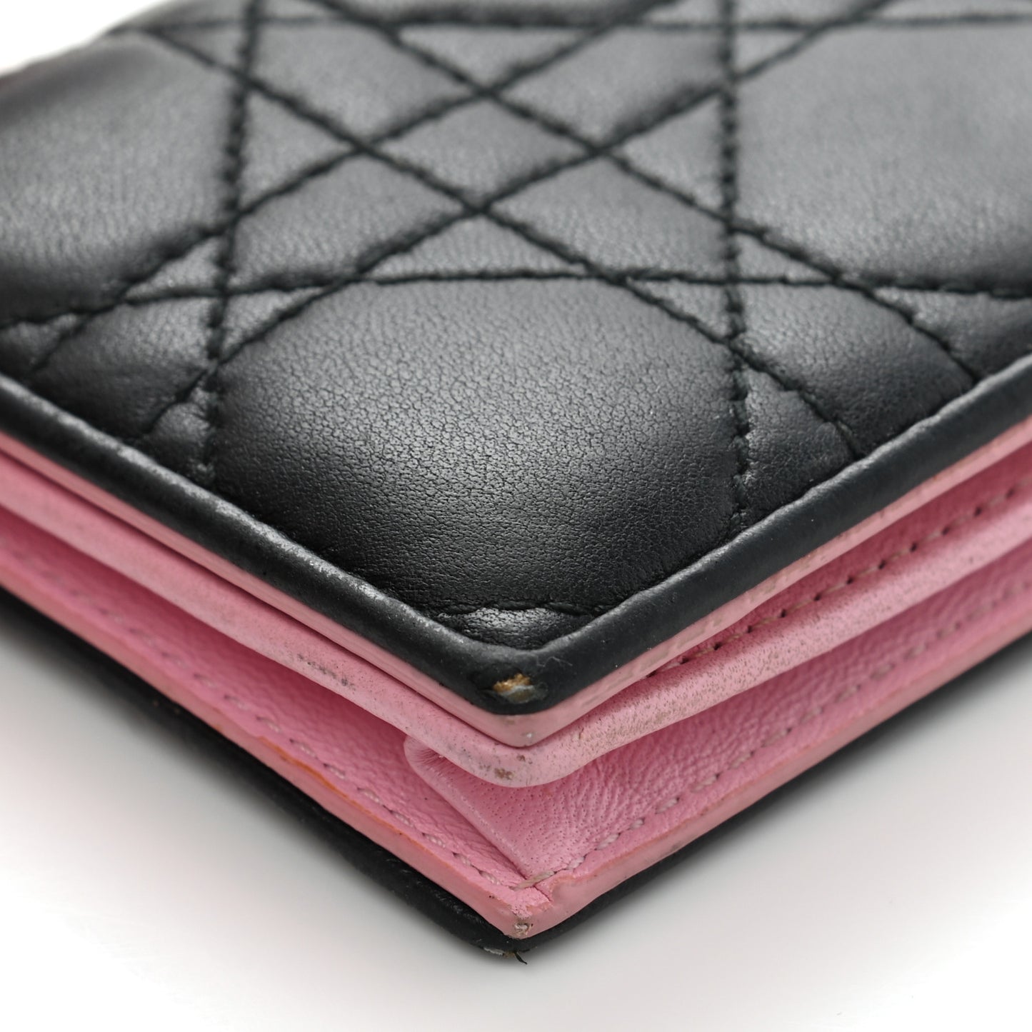 Lambskin Cannage Bi-Color Small Lady Dior Flap Card Holder Black Pink