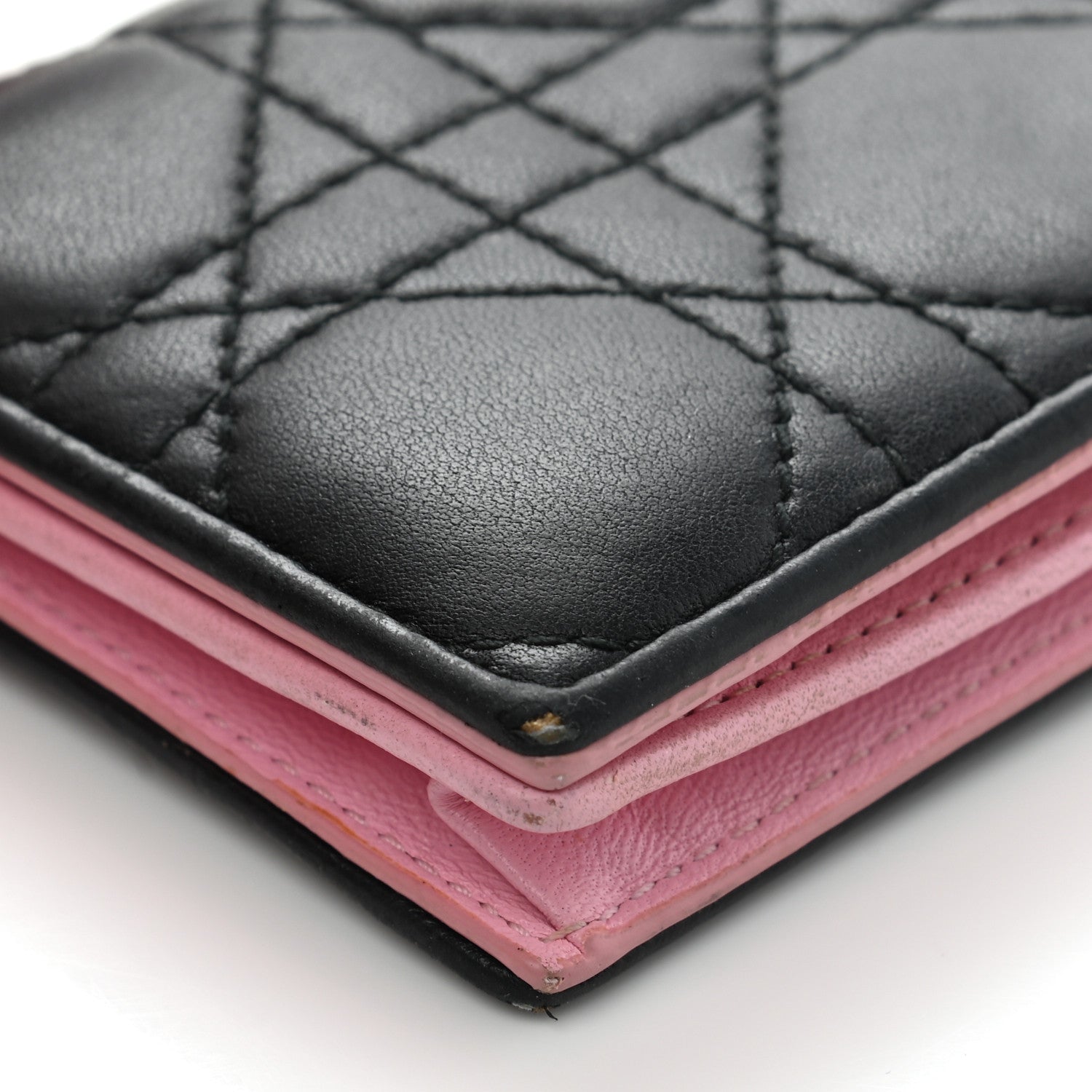 Christian Dior Lambskin Cannage Bi-Color Small Lady Dior Flap Card Holder Black Pink 15 of 19