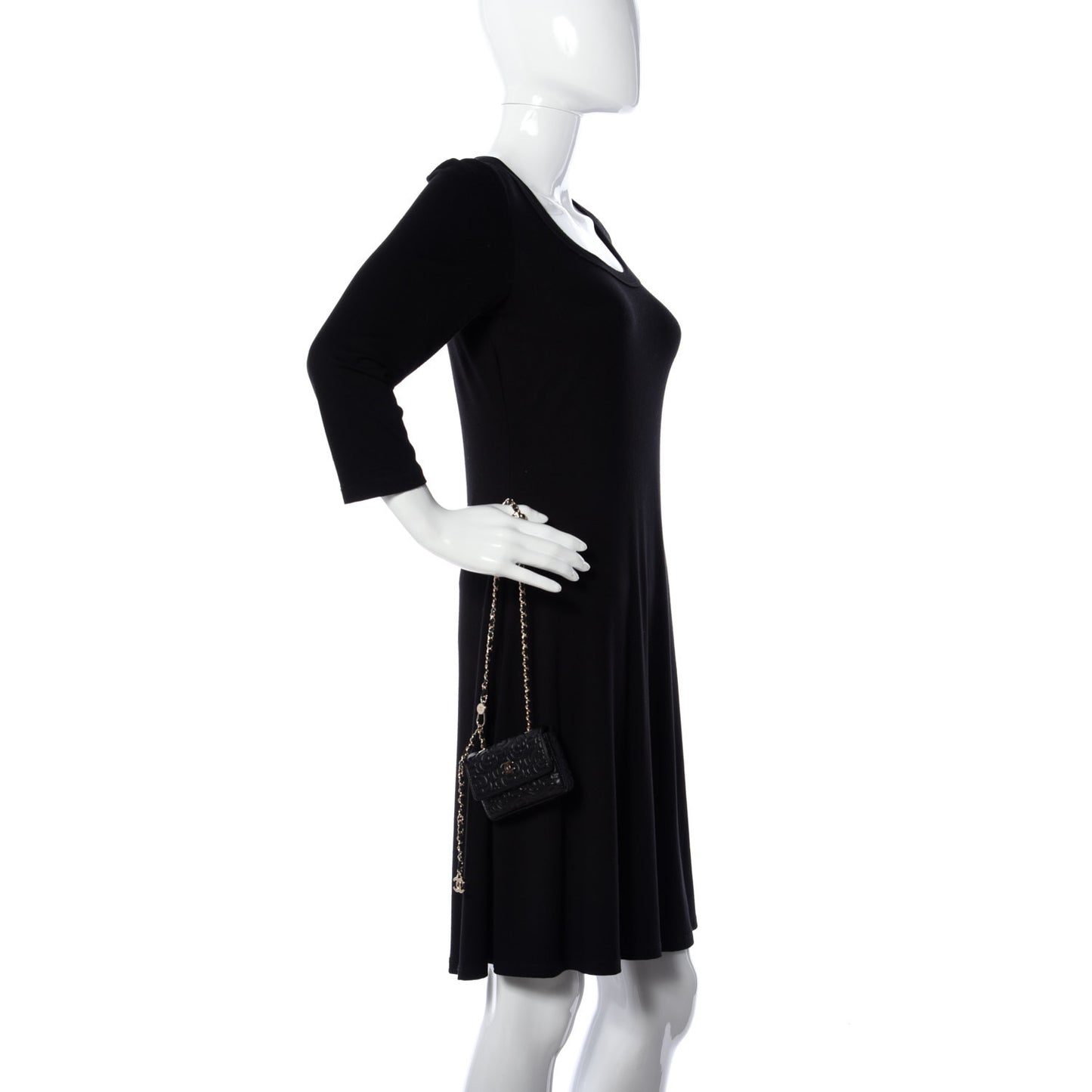Lambskin Camellia Embossed Chain Belt Bag Black