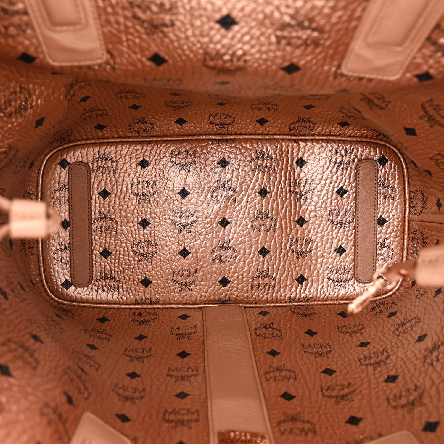 MCM Metallic Visetos Medium Liz Reversible Shopper Tote Champagne