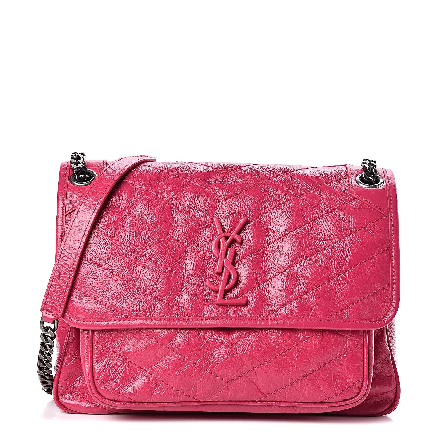 Saint Laurent Crinkled Calfskin Matelasse Monogram Medium Niki Chain Satchel Freesia 1 of 11