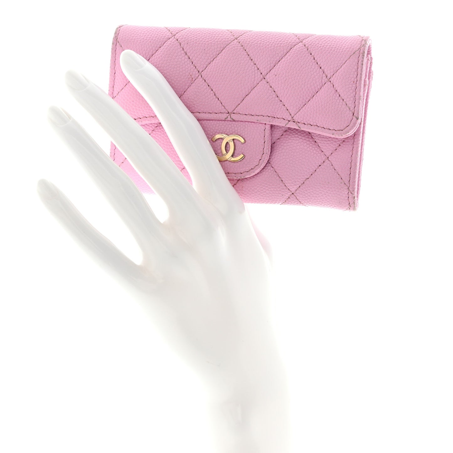 Caviar Quilted Flap Card Holder Wallet Light Pink