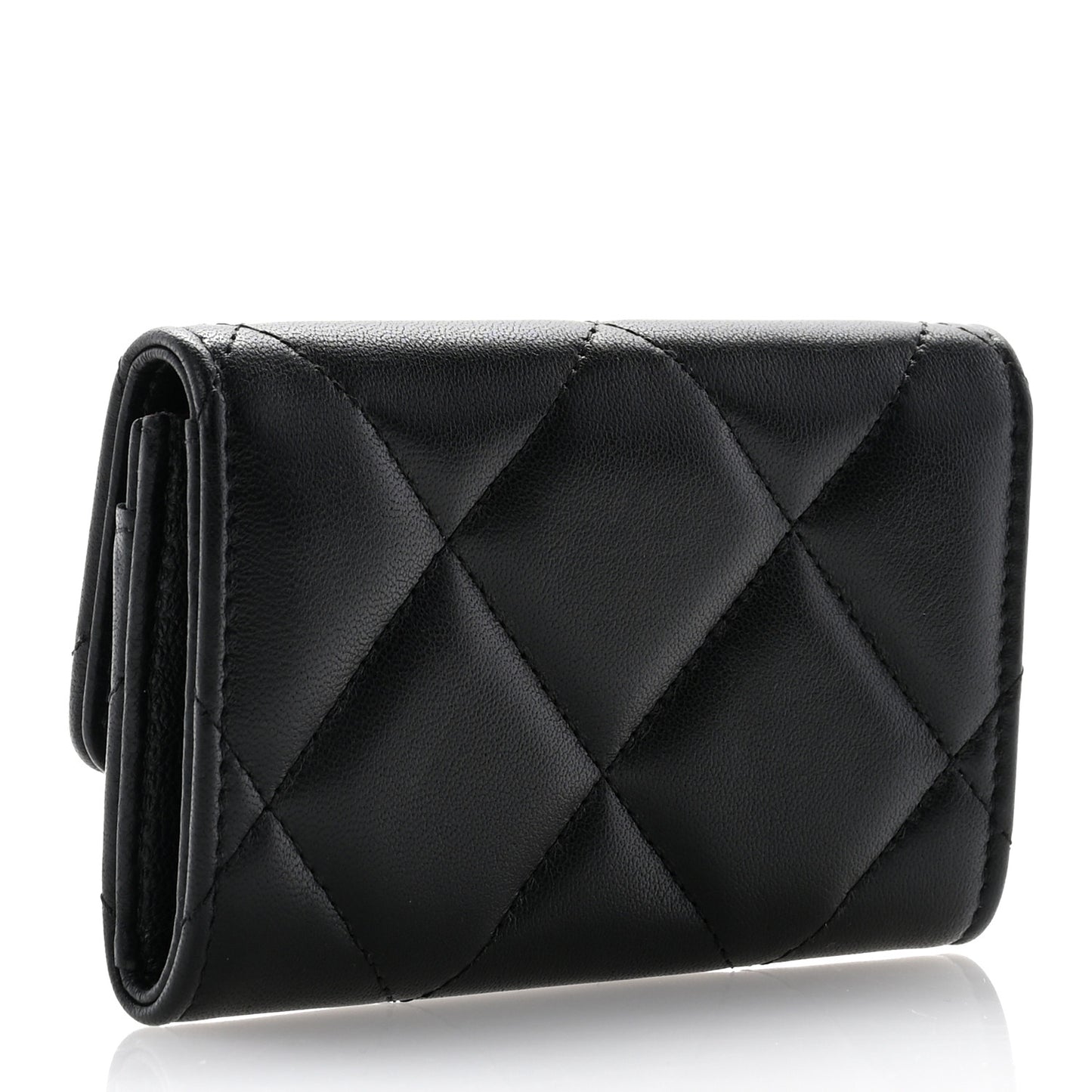 Lambskin Quilted Chanel 19 Flap Card Holder Black