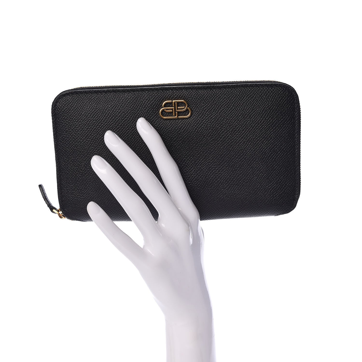 Balenciaga Grained Calfskin BB Continental Zip Around Wallet Black 2 of 8