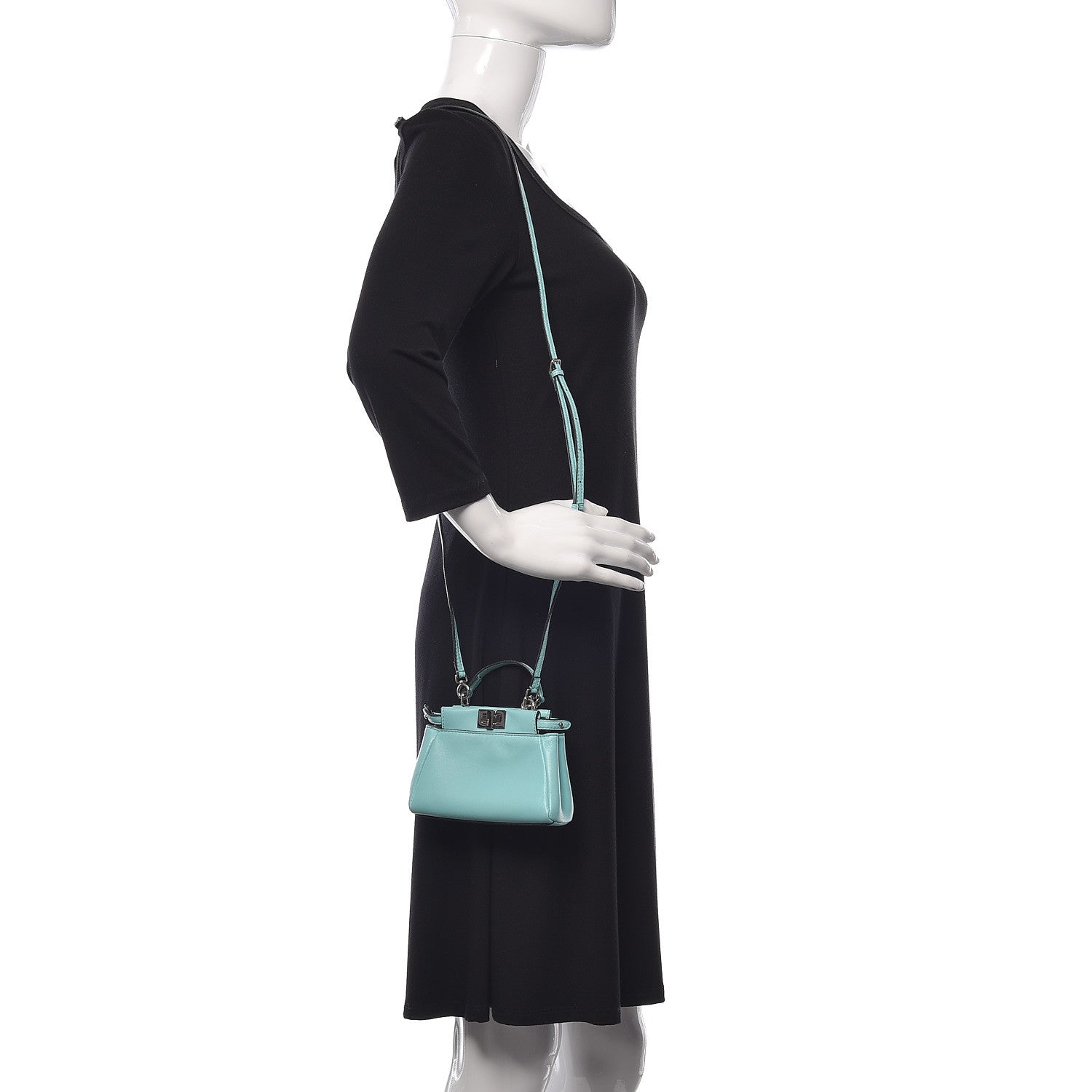 Fendi Shiny Nappa Micro Peekaboo Iconic Satchel Turchese Egiz 2 of 11