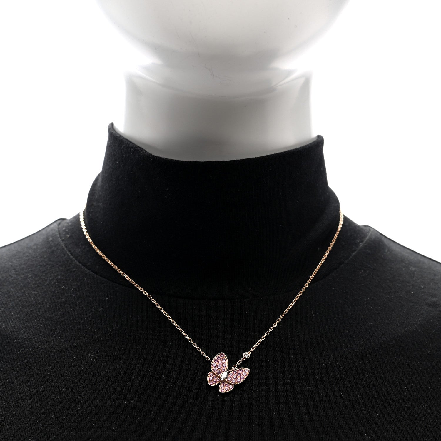 Van Cleef & Arpels 18K Rose Gold Diamond Pink Sapphire Two Butterfly Pendant Necklace 2 of 5