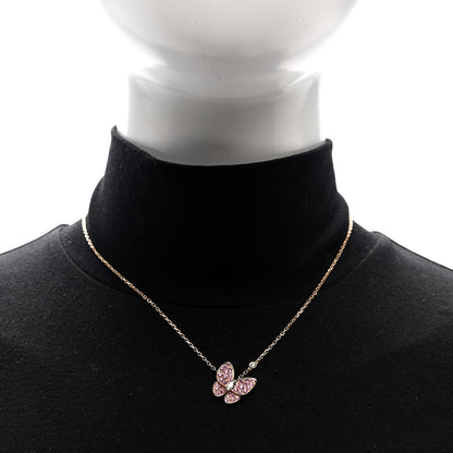 Van Cleef & Arpels 18K Rose Gold Diamond Pink Sapphire Two Butterfly Pendant Necklace 2 of 5