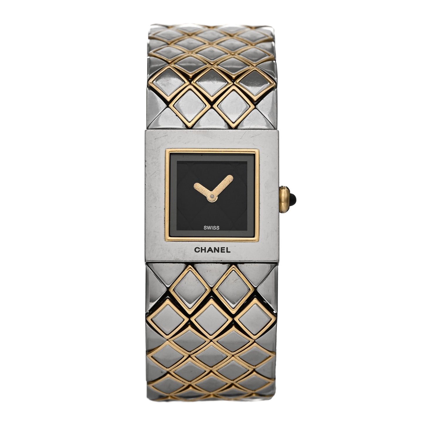 Stainless Steel 19mm Quilted Matelasse Quartz Watch Black Gold