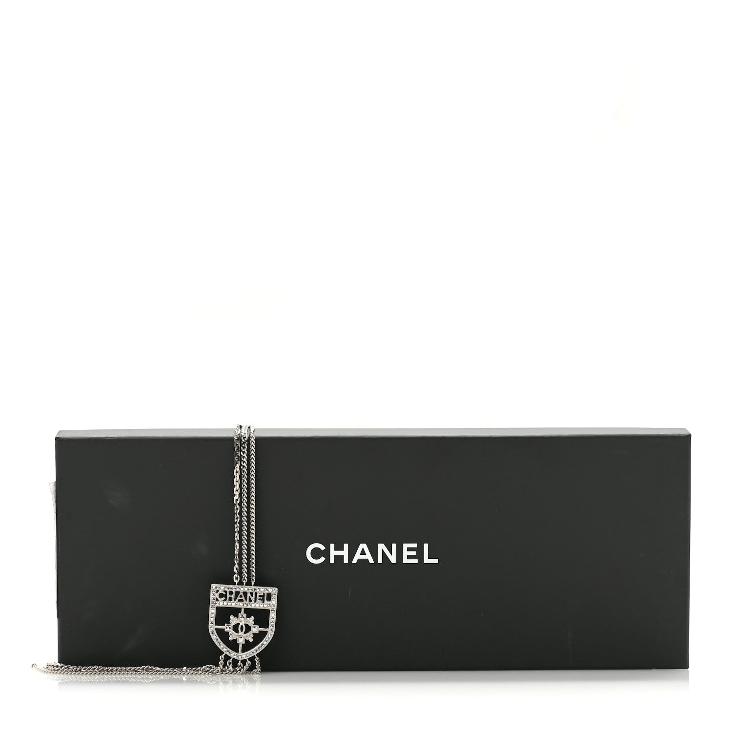 Chanel Baguette Crystal CC Shield Multi Strand Long Chain Necklace Silver 6 of 6